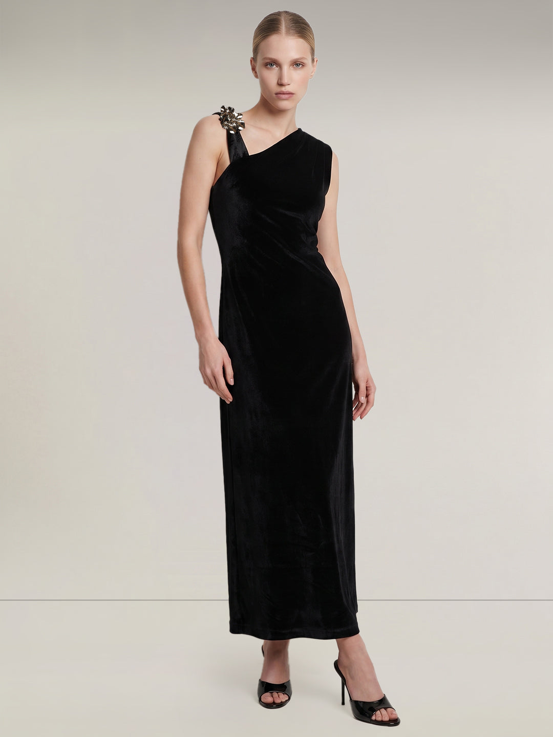 One-Shoulder Velvet Maxi Dress