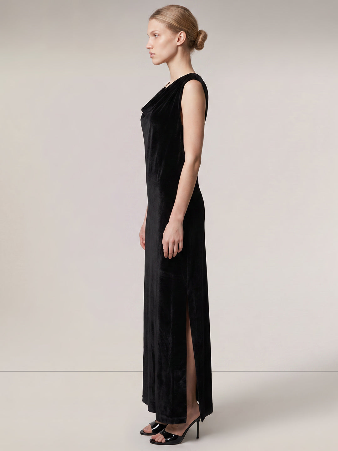 One-Shoulder Velvet Maxi Dress