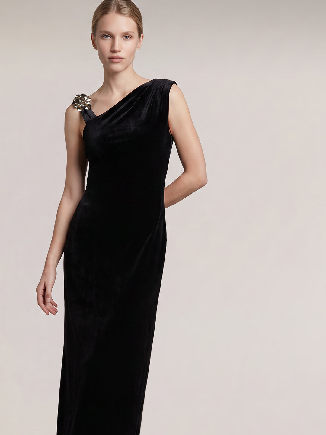 One-Shoulder Velvet Maxi Dress