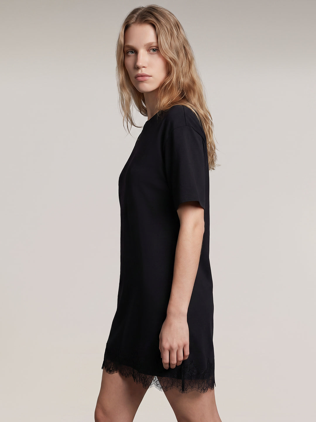 Black Lace Hem Dress
