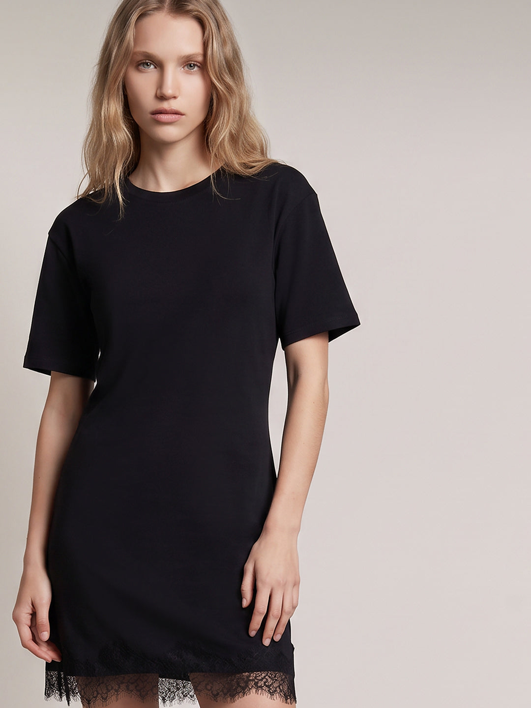 Black Lace Hem Dress
