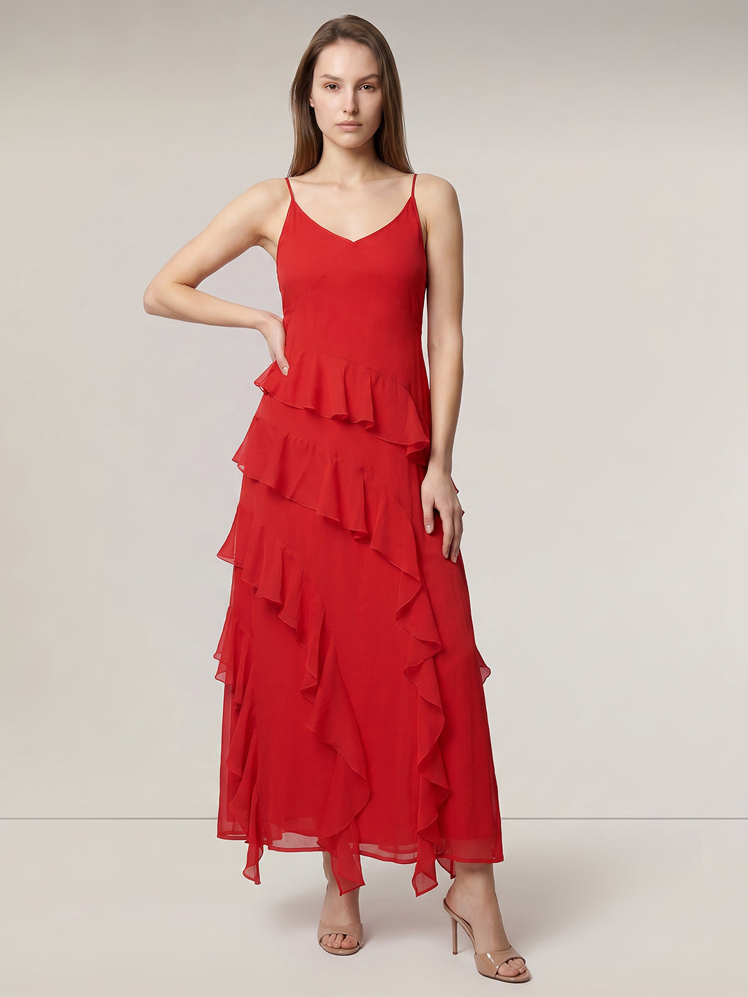 Red Strappy Frill Dress