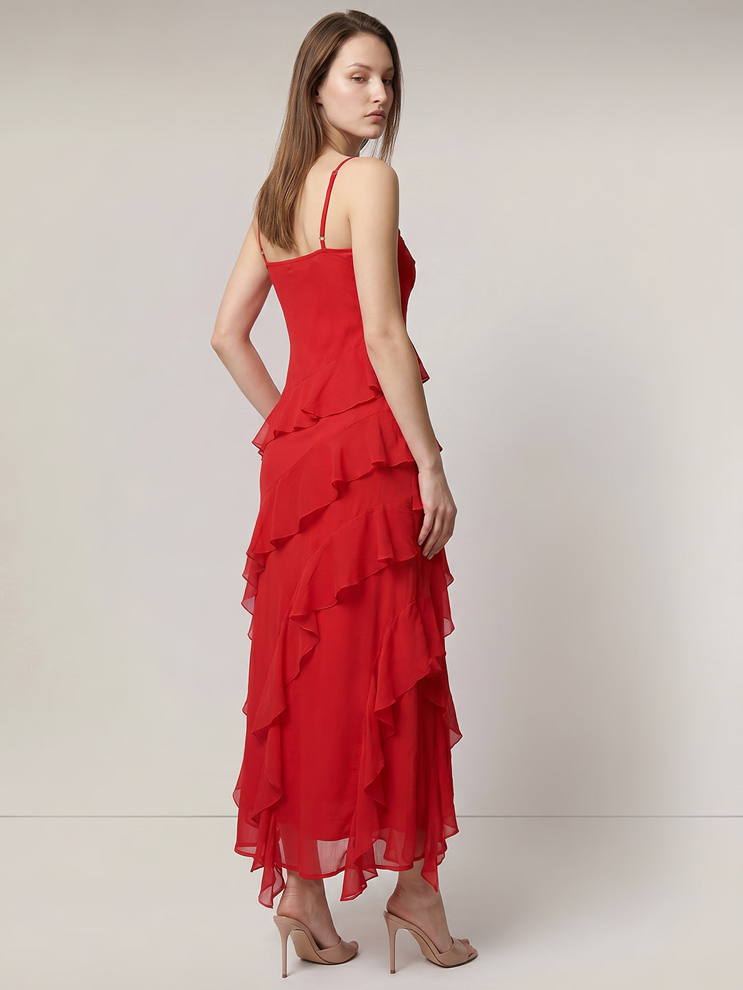 Red Strappy Frill Dress