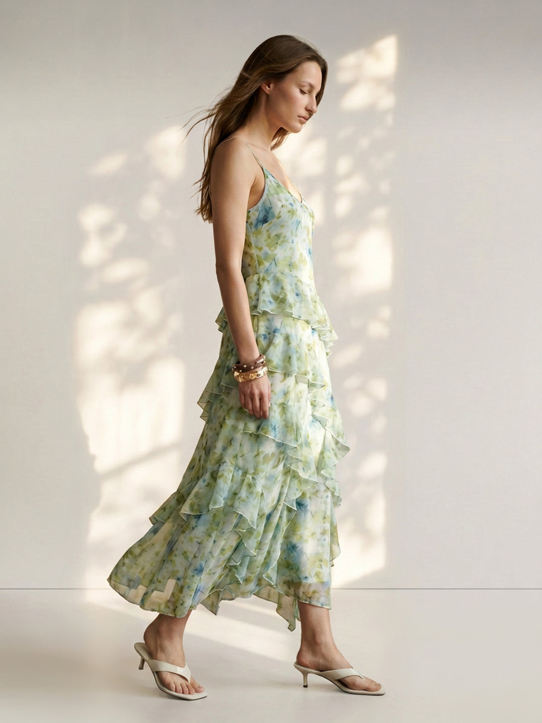 Pastel Blue Floral Frill Dress