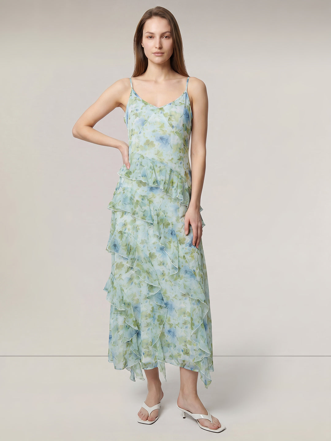 Pastel Blue Floral Frill Dress