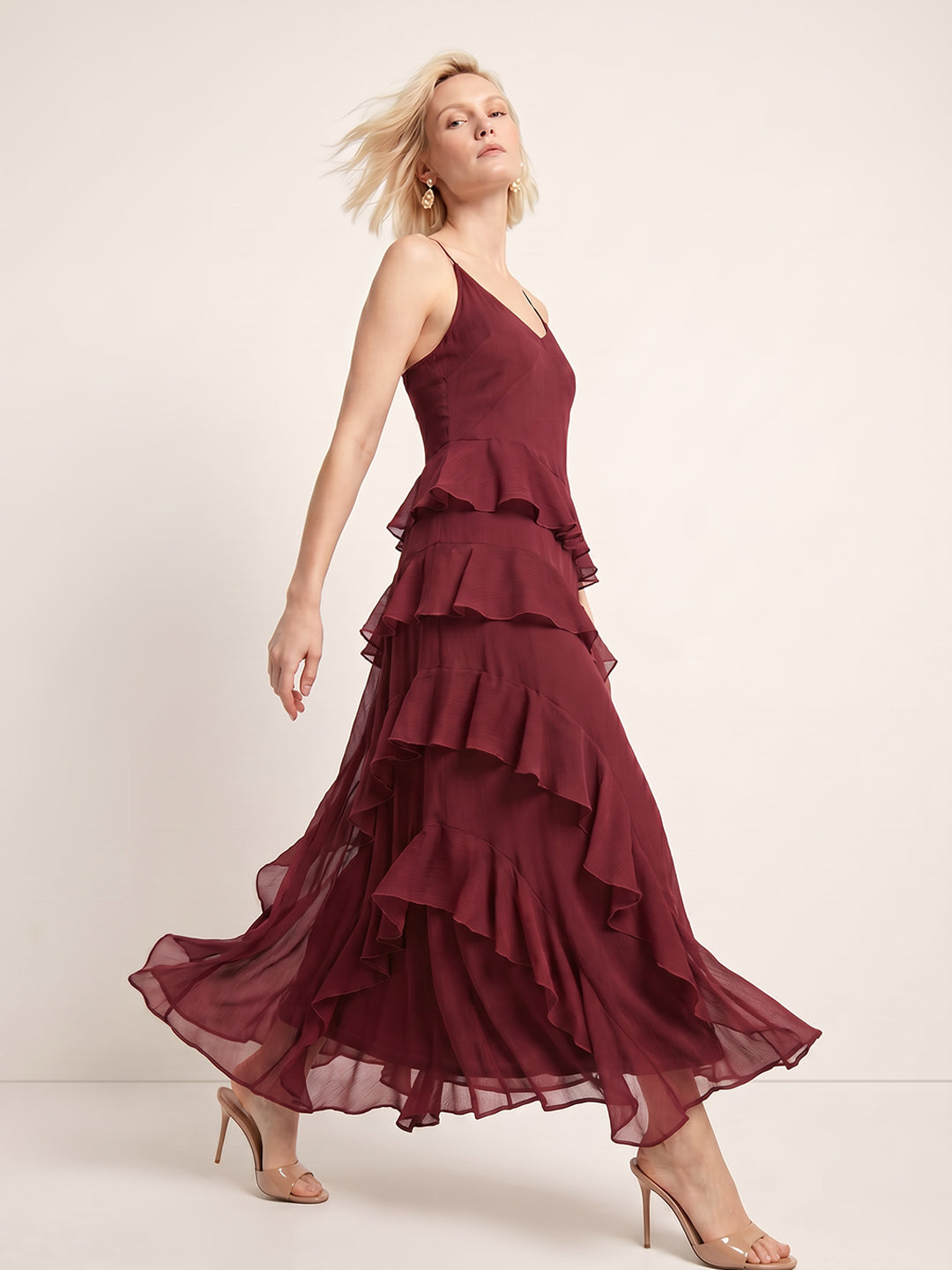Dark Brown Strappy Frill Dress