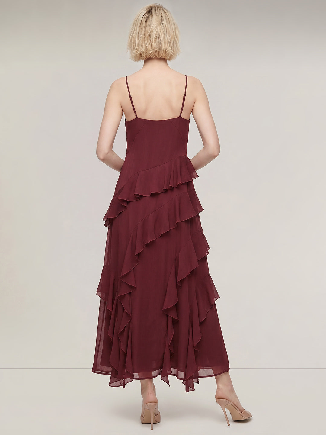 Dark Brown Strappy Frill Dress