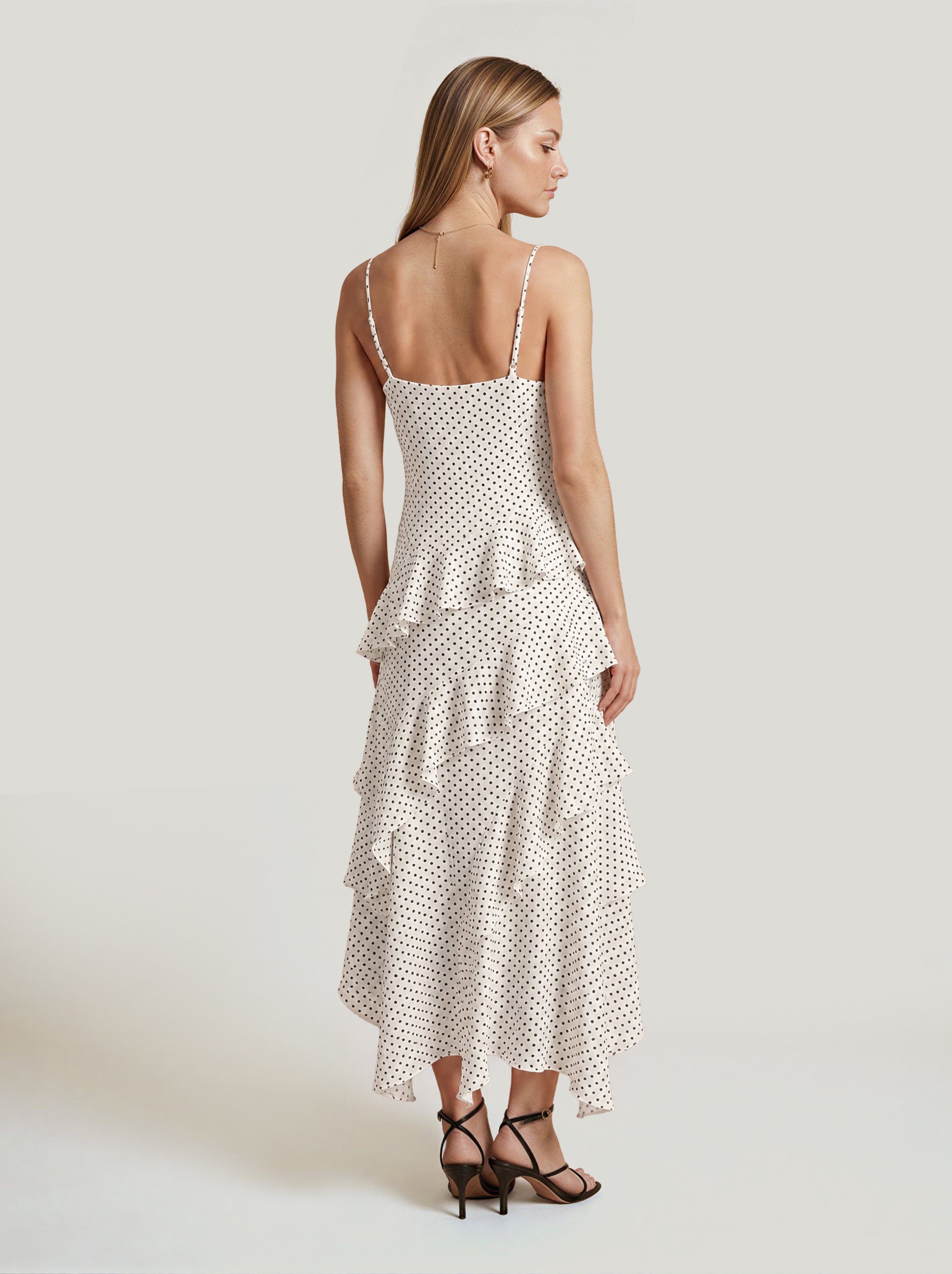 White Printed Long Frill Dress
