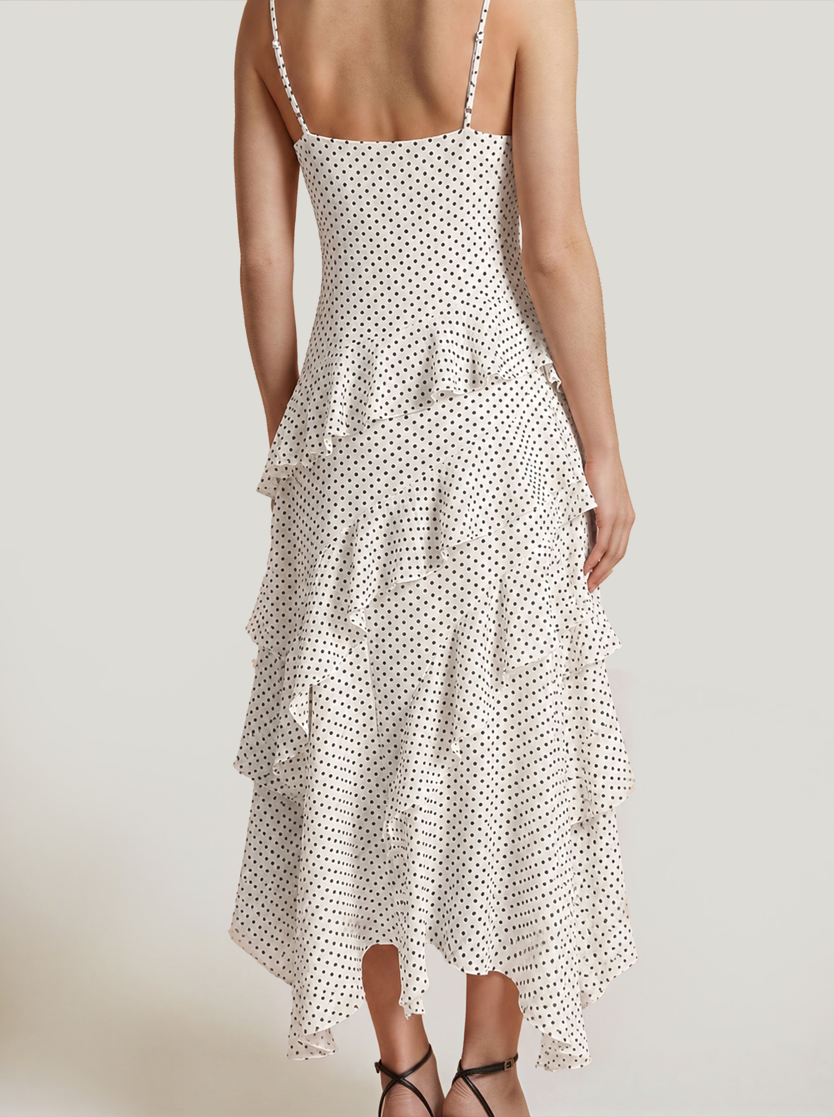 White Printed Long Frill Dress