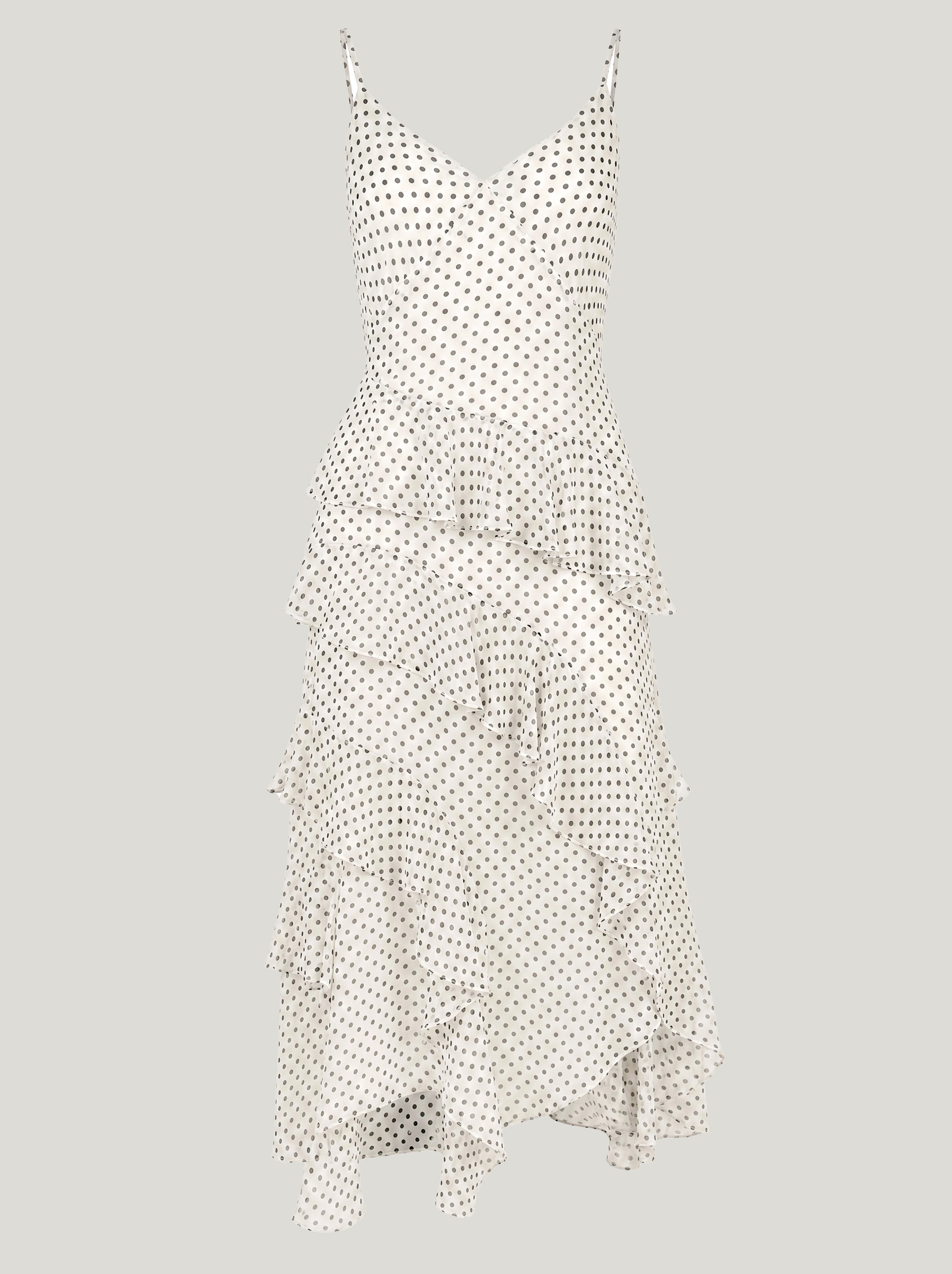 White Printed Long Frill Dress