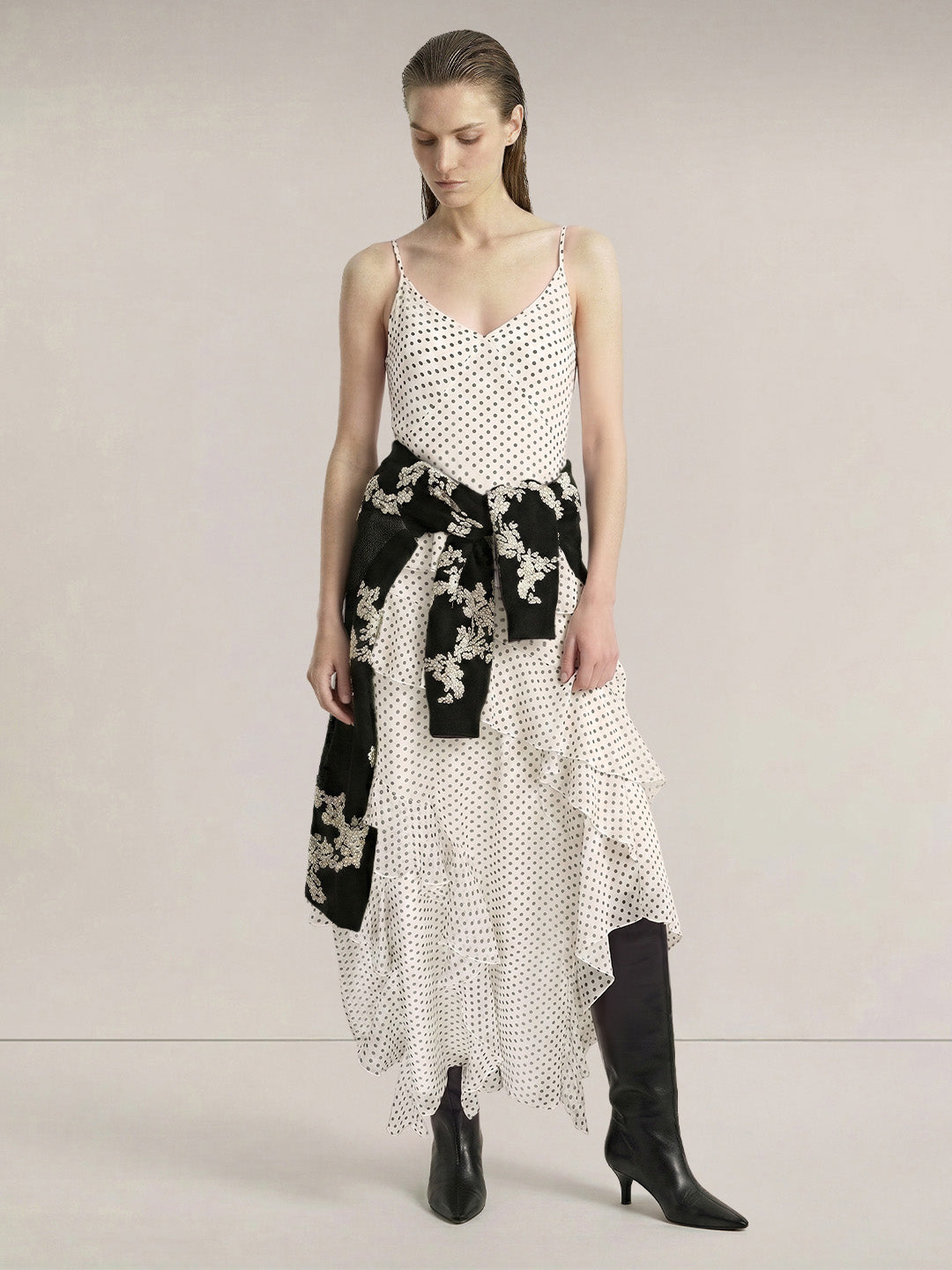 White Printed Long Frill Dress