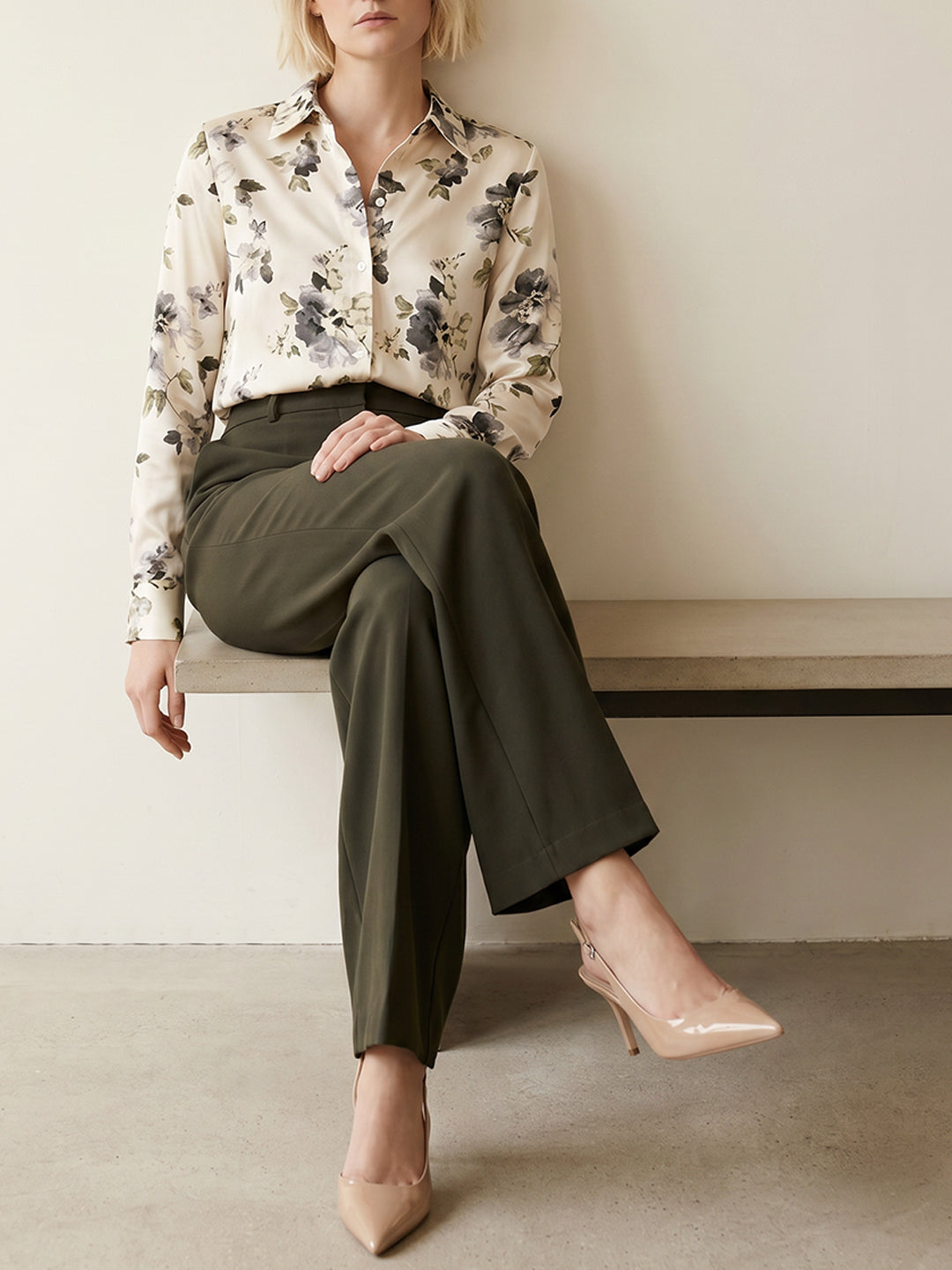 Olive Green High Rise Wide Leg Pants