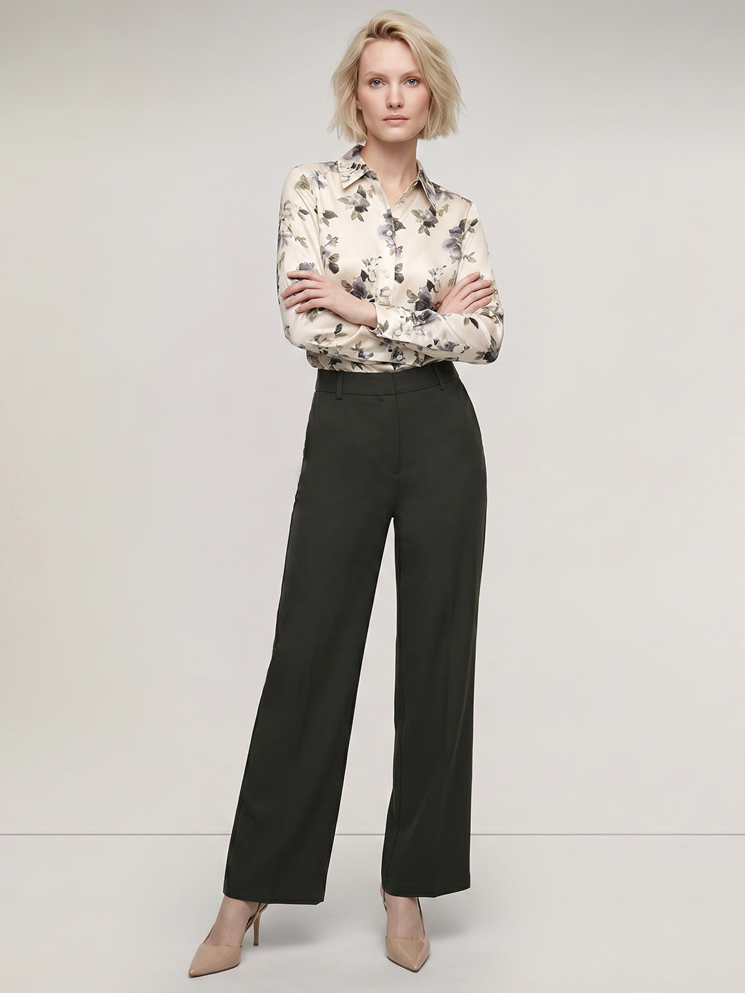Olive Green High Rise Wide Leg Pants