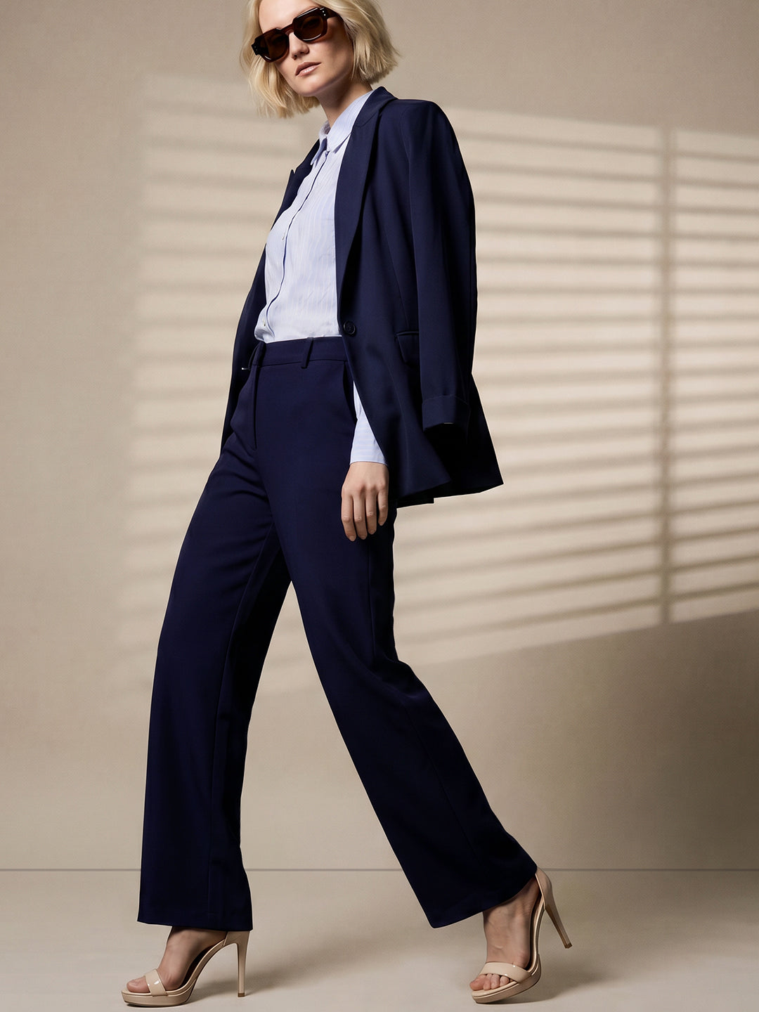 Navy Blue High Rise Wide Leg Pants