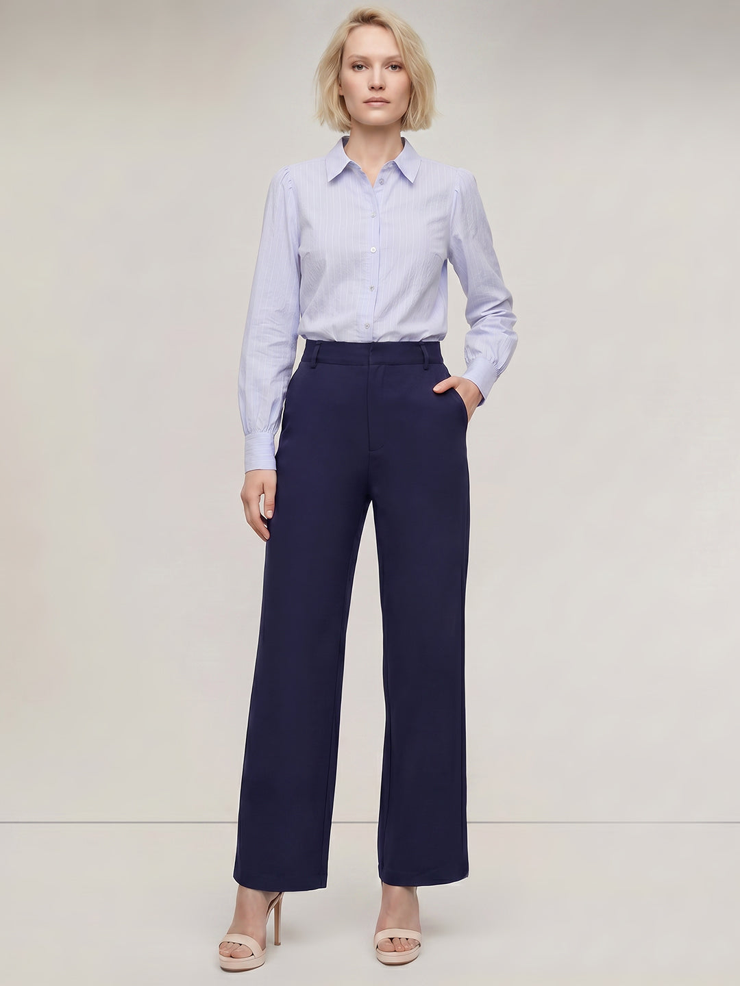 Navy Blue High Rise Wide Leg Pants