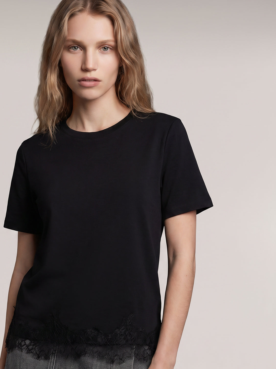 Black Lace Trim T-Shirt