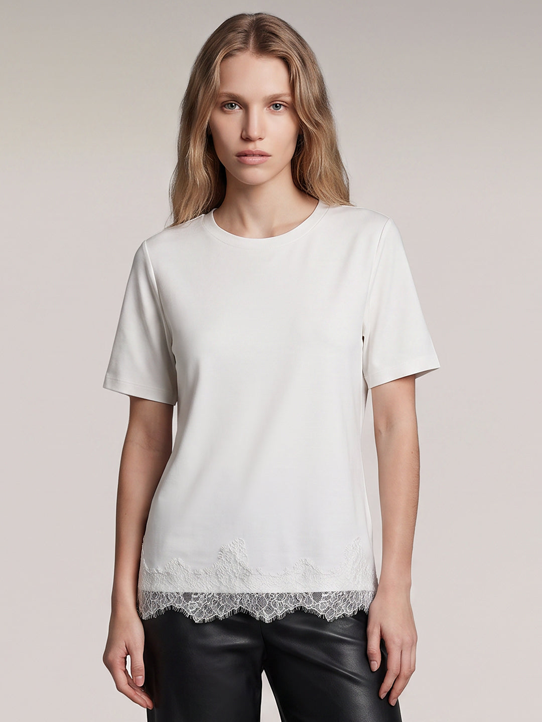 White Lace Trim T-Shirt