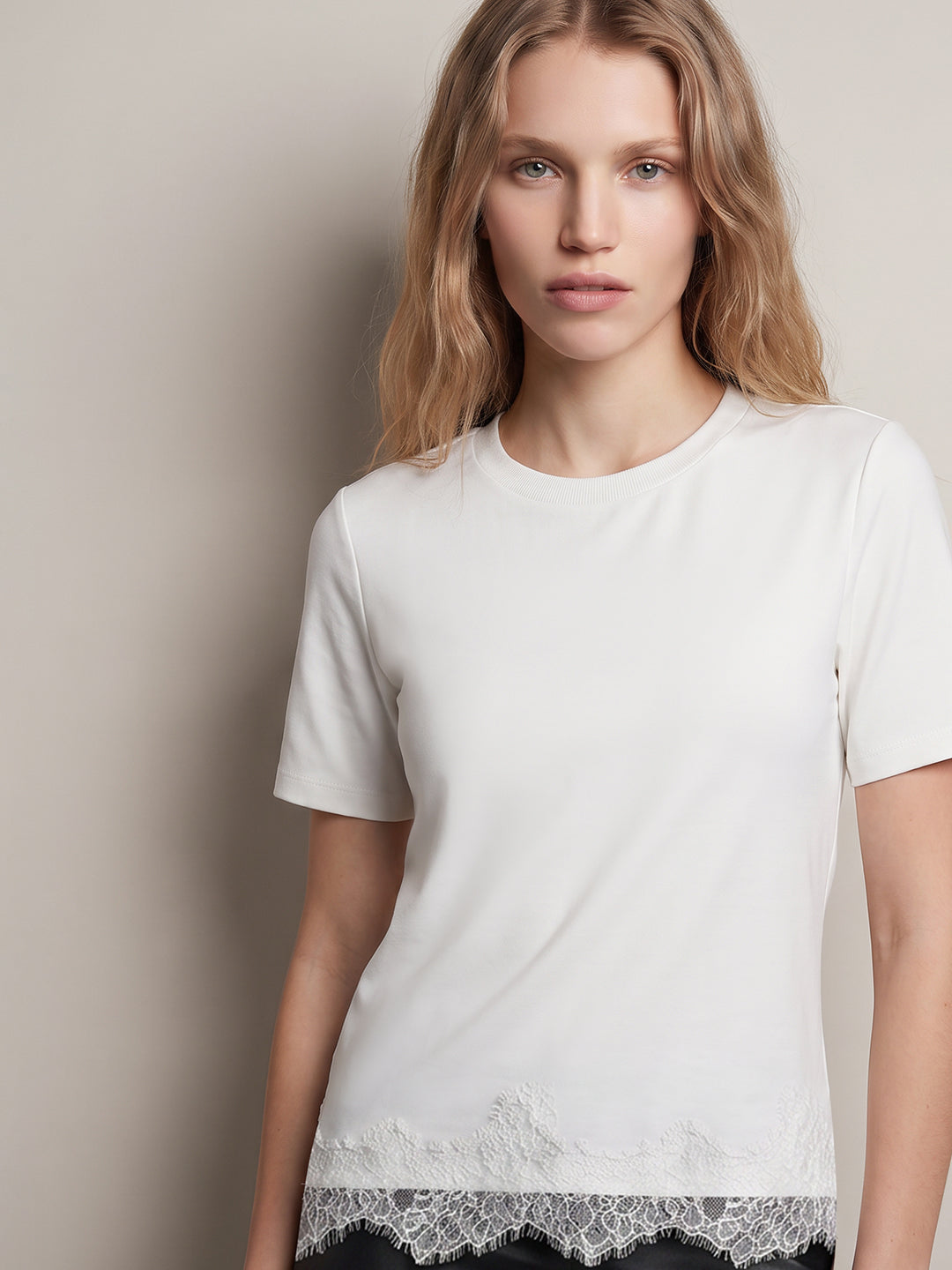 White Lace Trim T-Shirt