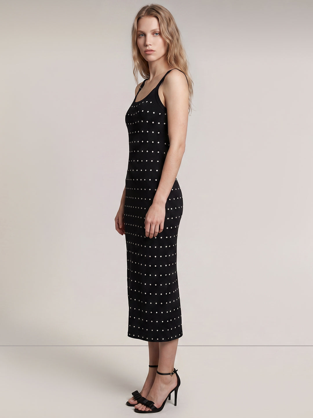 Black Printed Knit Midi Dress