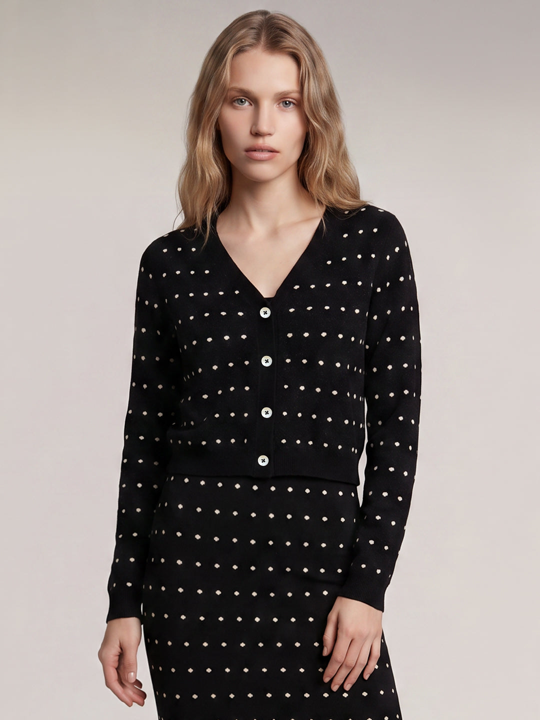 Black Printed Knit Cardigan