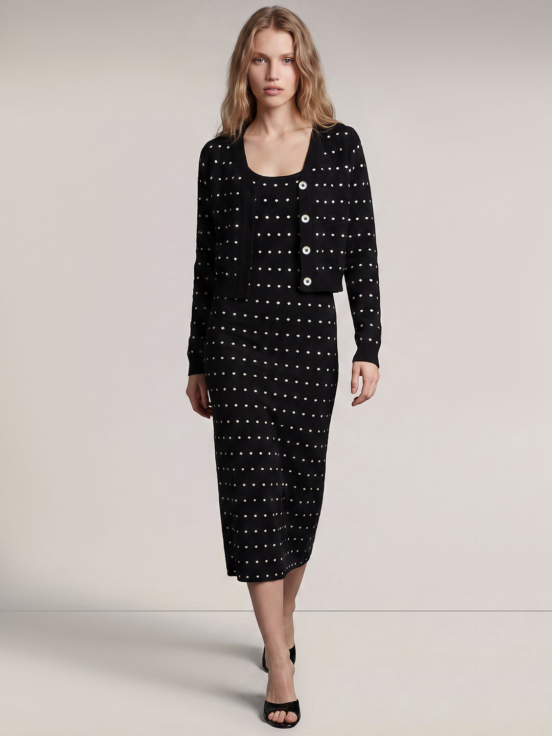 Black Printed Knit Cardigan