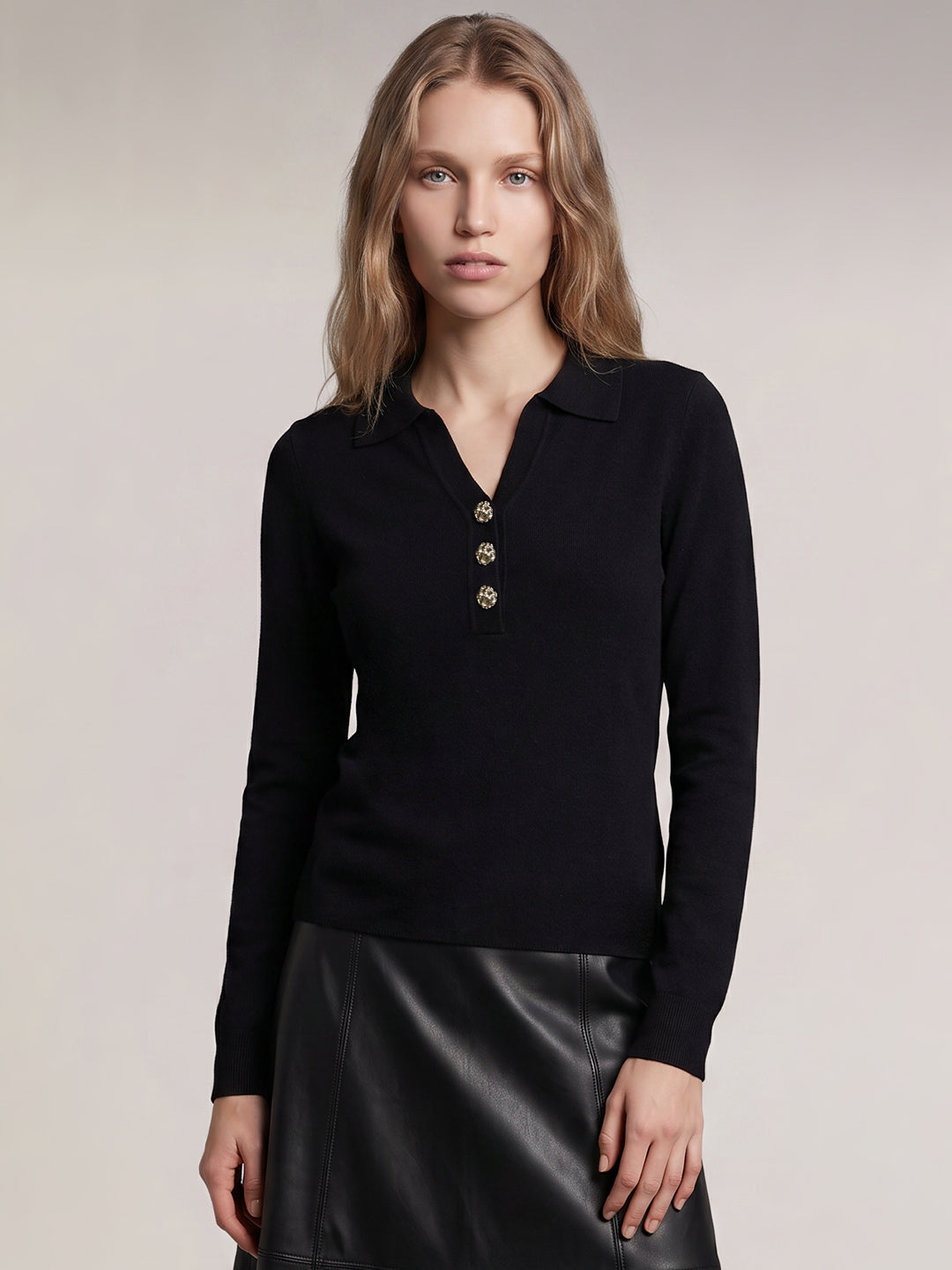 Black Full Sleeves Knit Top