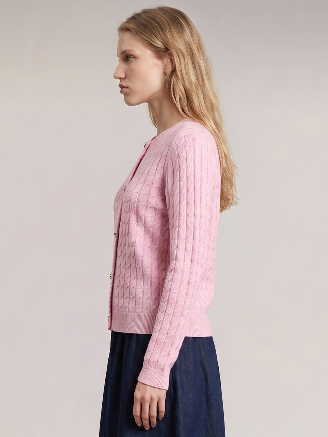 Pink Cable Knit Cardigan