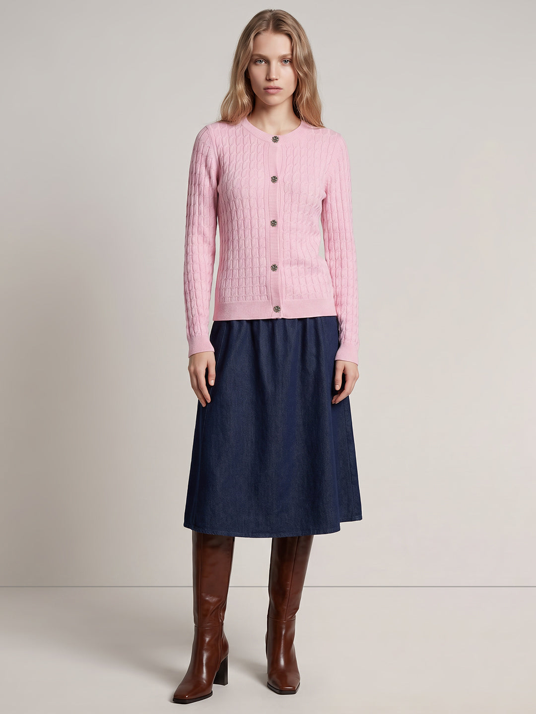 Pink Cable Knit Cardigan