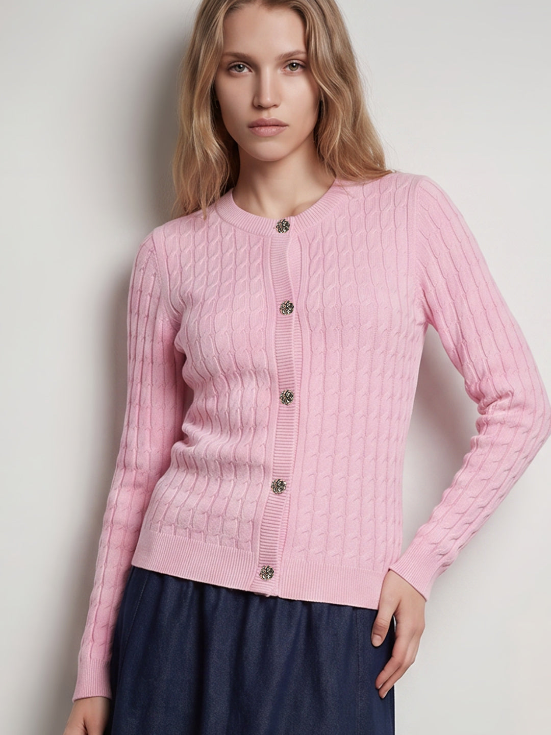Pink Cable Knit Cardigan