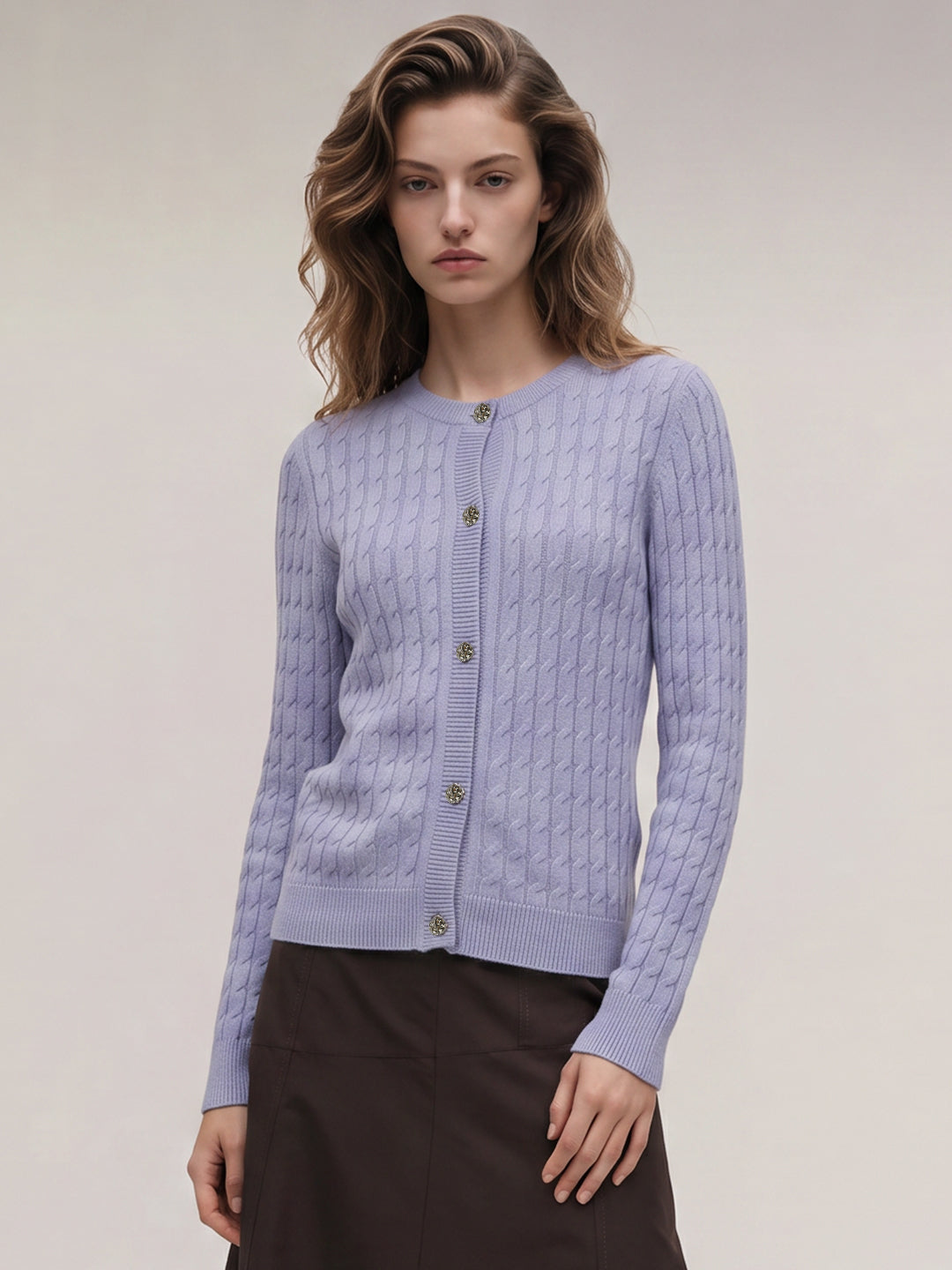 Purple Cable Knit Cardigan