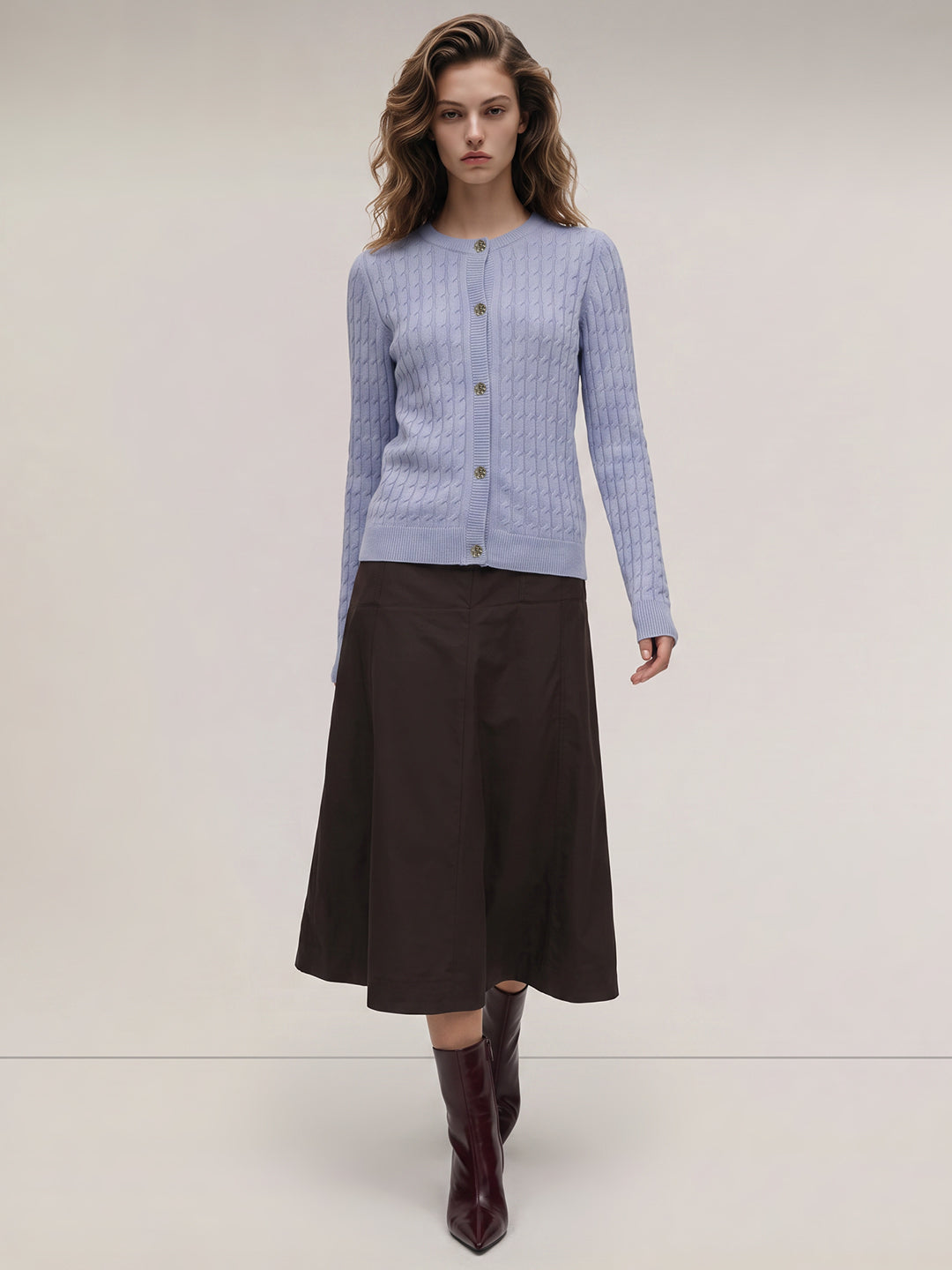 Purple Cable Knit Cardigan