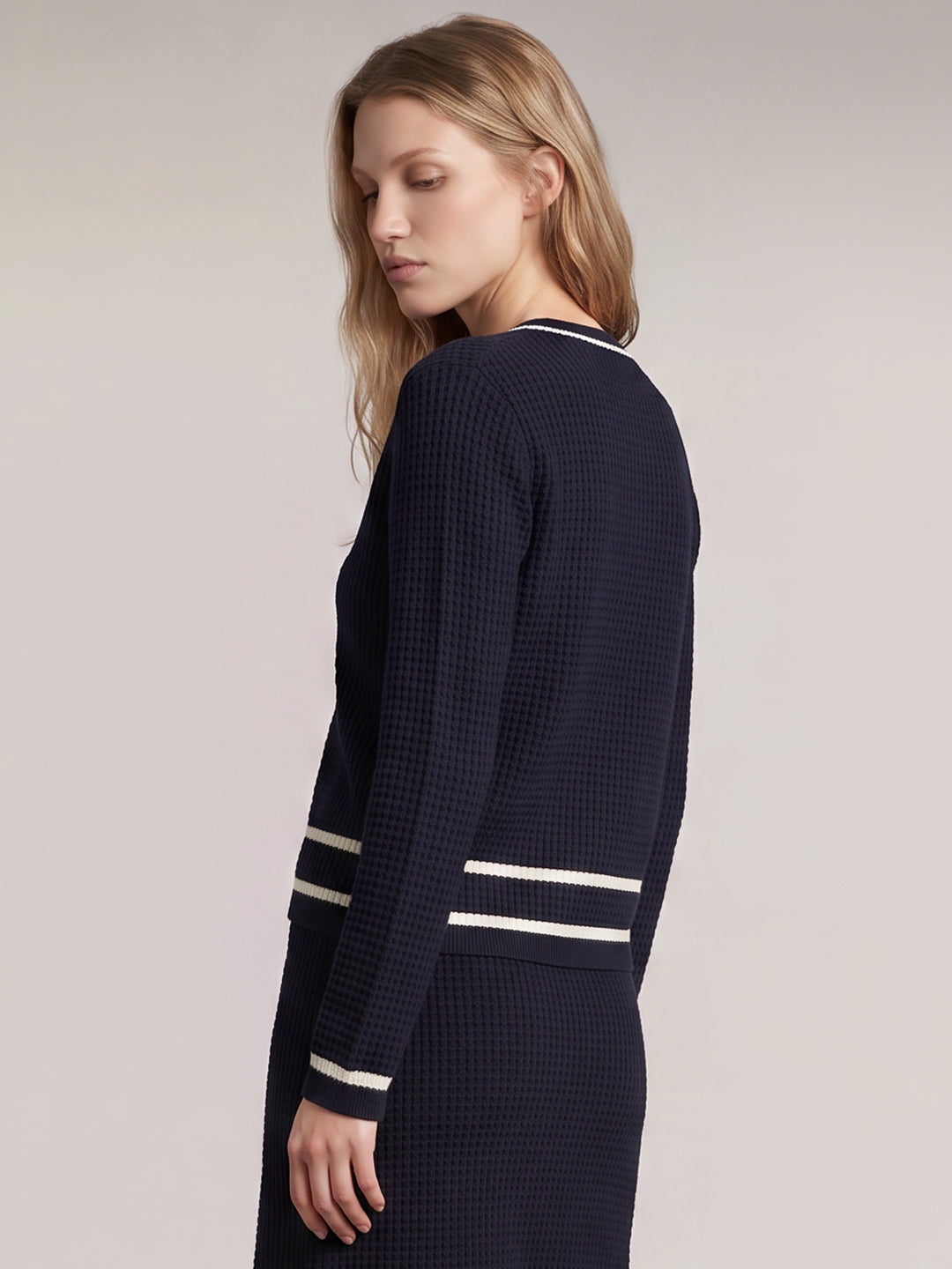 Ribbed Knit Contrast Trim Cardigan