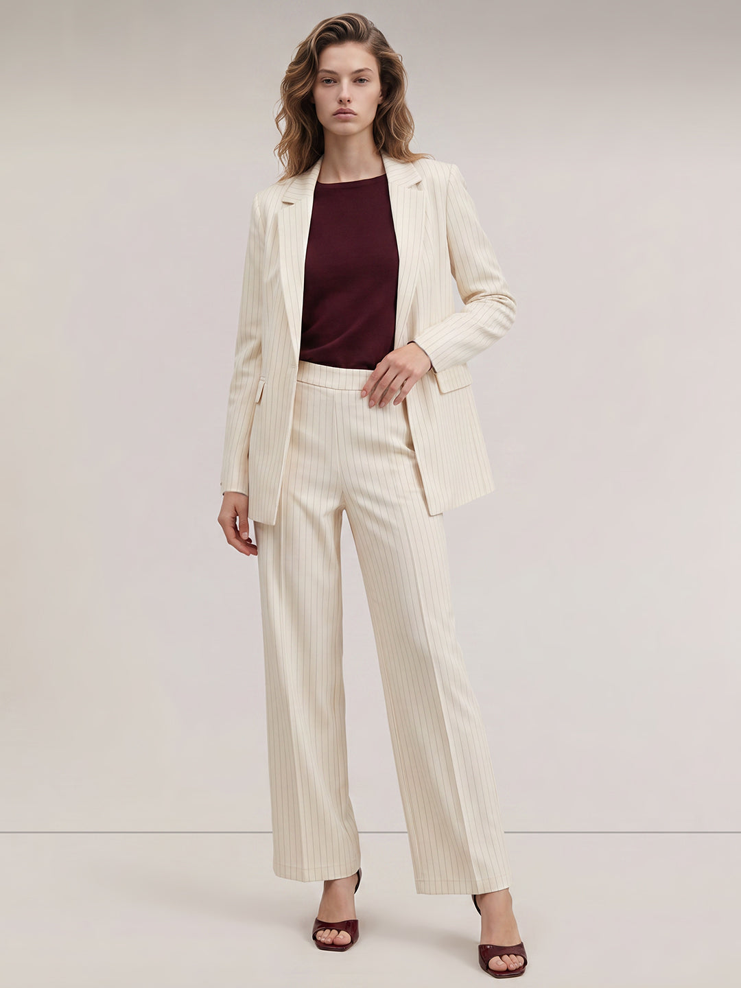 Beige Striped Pants