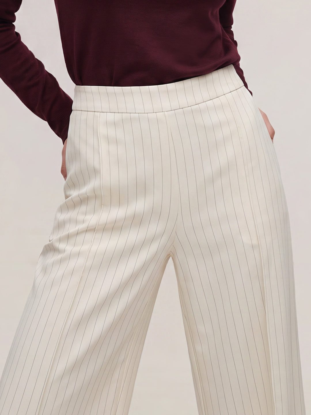 Beige Striped Pants