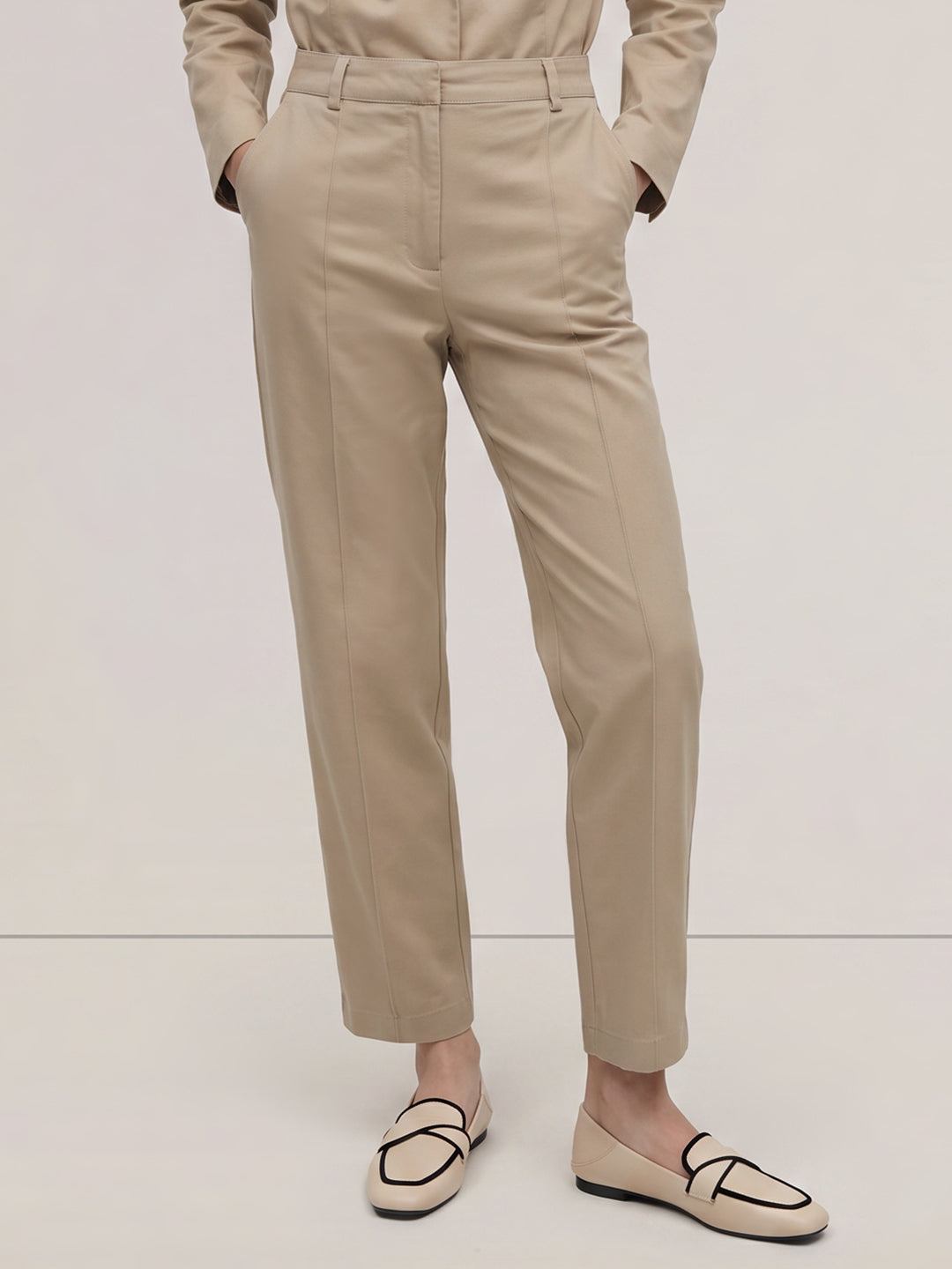 Beige Barrel Fit Pants