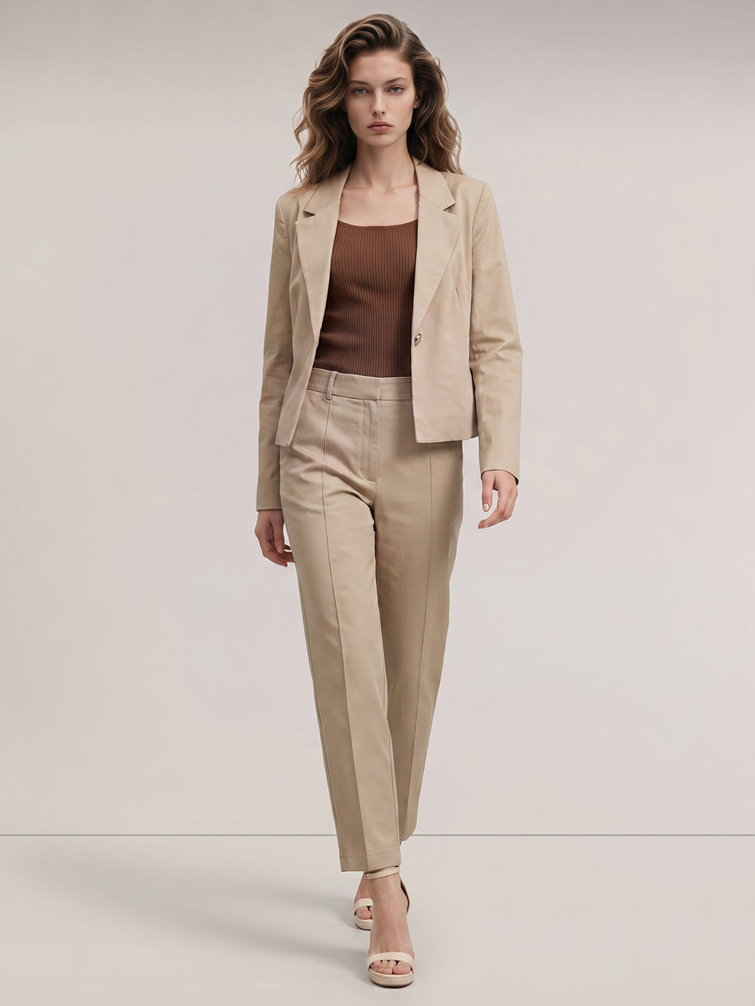 Beige Tailored Short Blazer