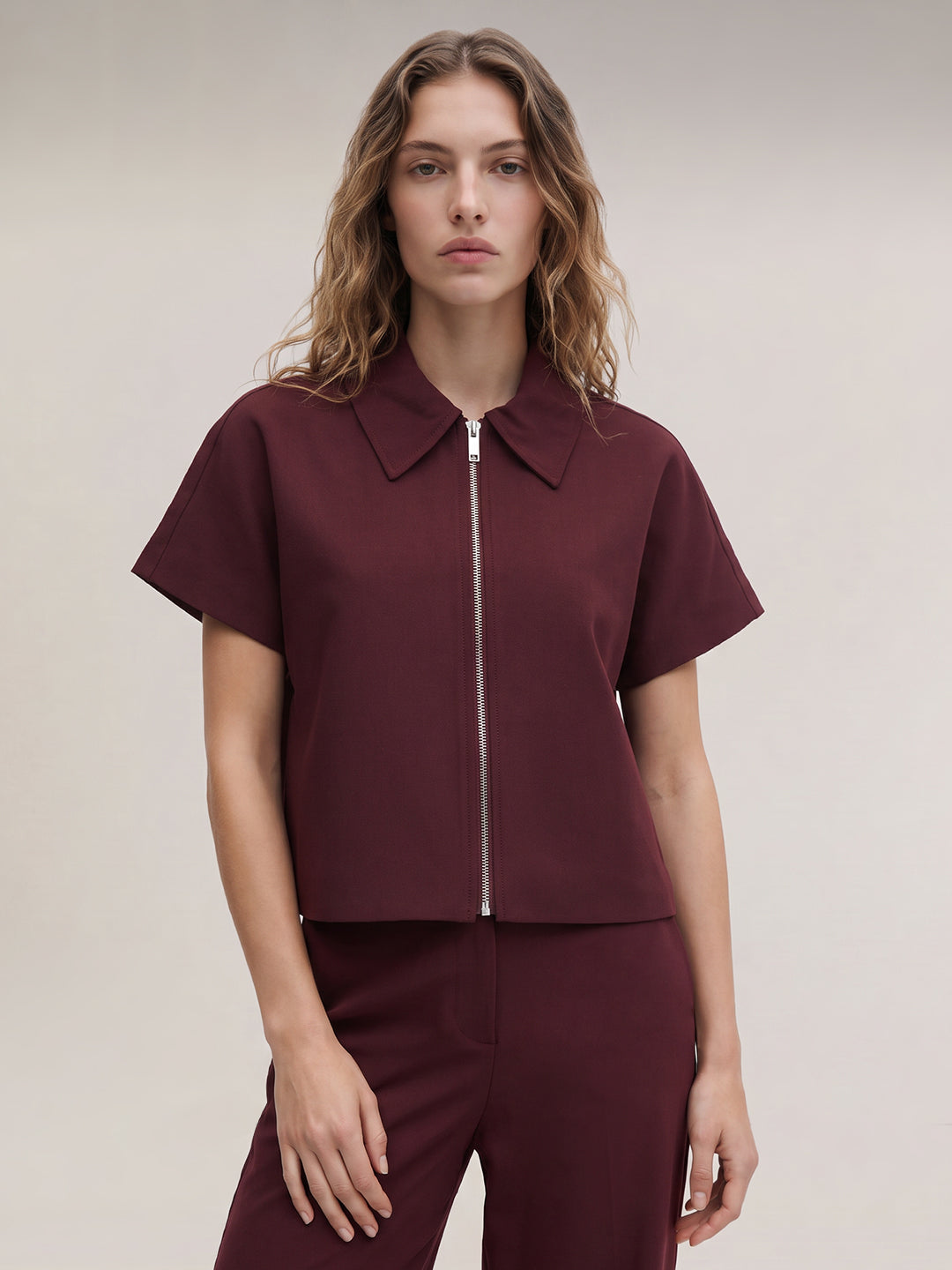 Burgundy Zip-Up Shirt