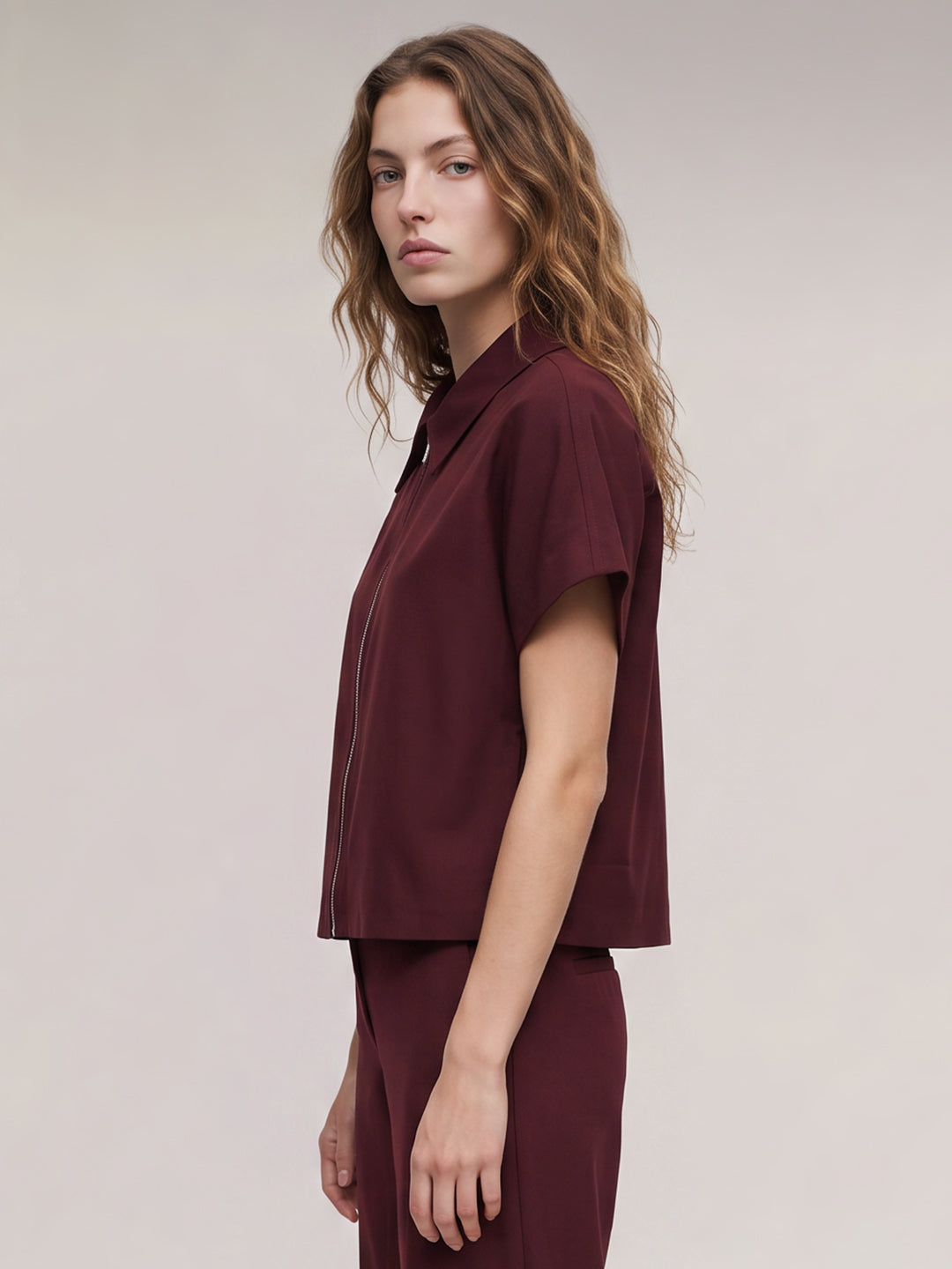 Burgundy Zip-Up Shirt
