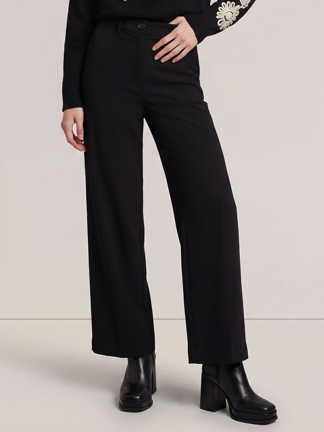 Black Mid Rise Wide Leg Pants