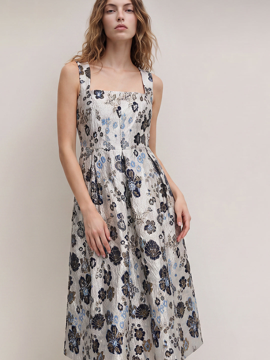 Floral Jacquard Midi Dress