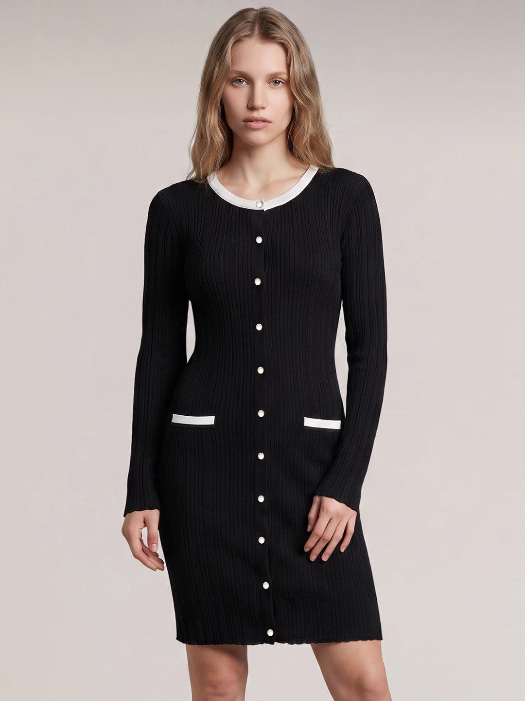 Contrast Trim Knit Mini Dress