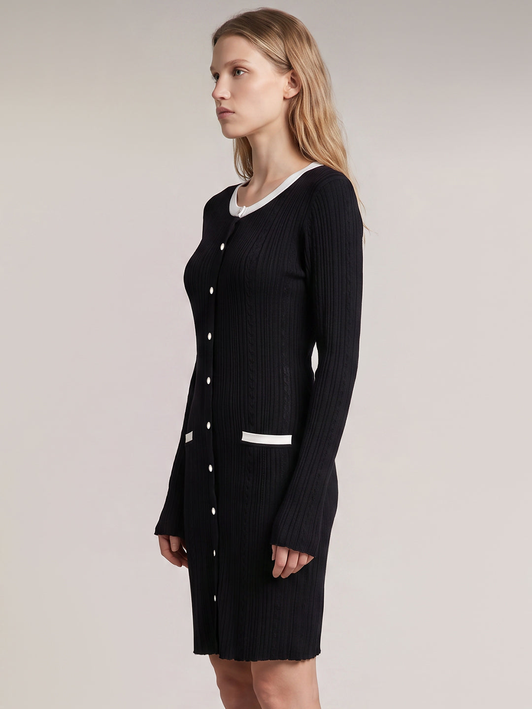 Contrast Trim Knit Mini Dress