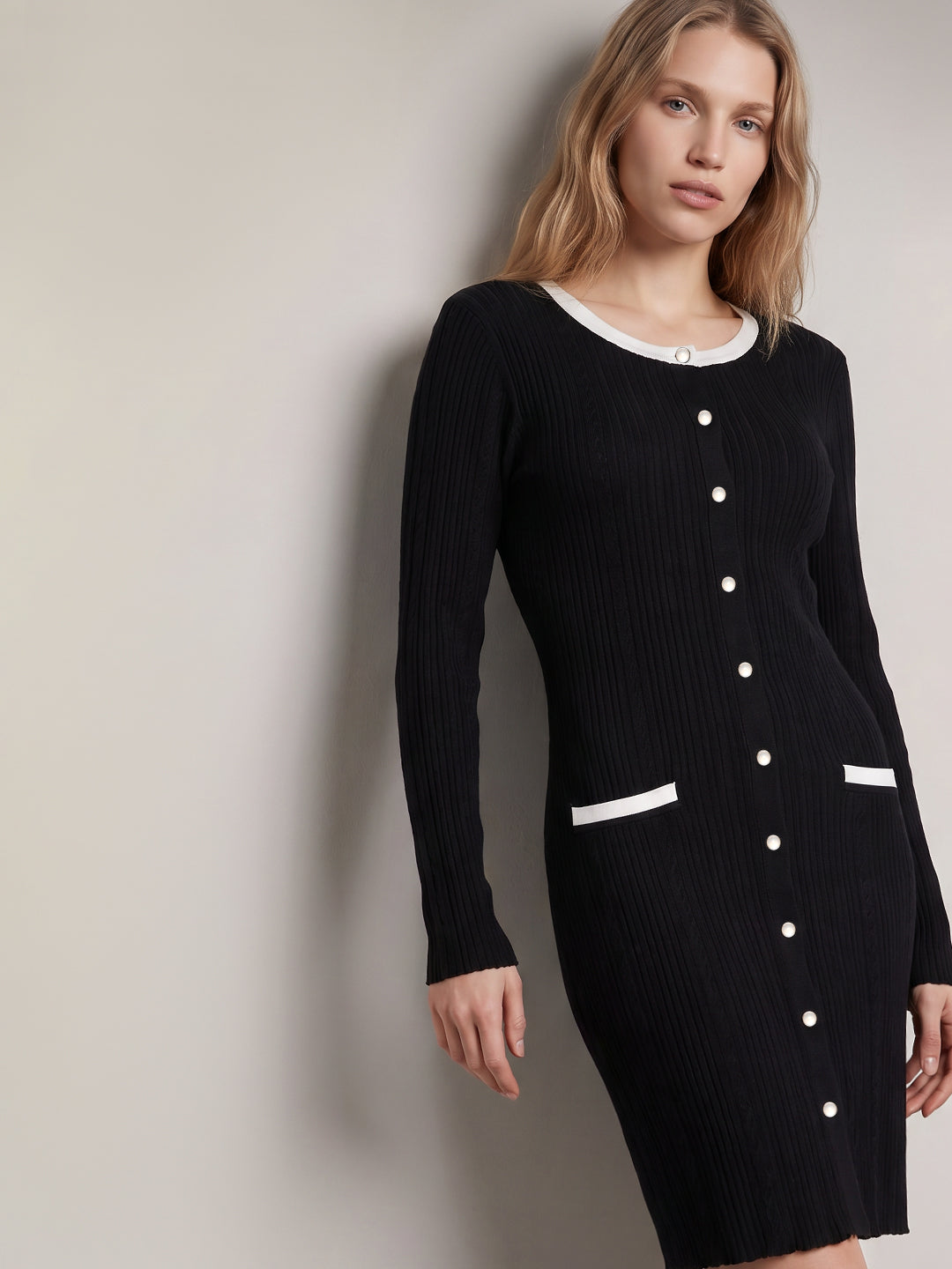 Contrast Trim Knit Mini Dress