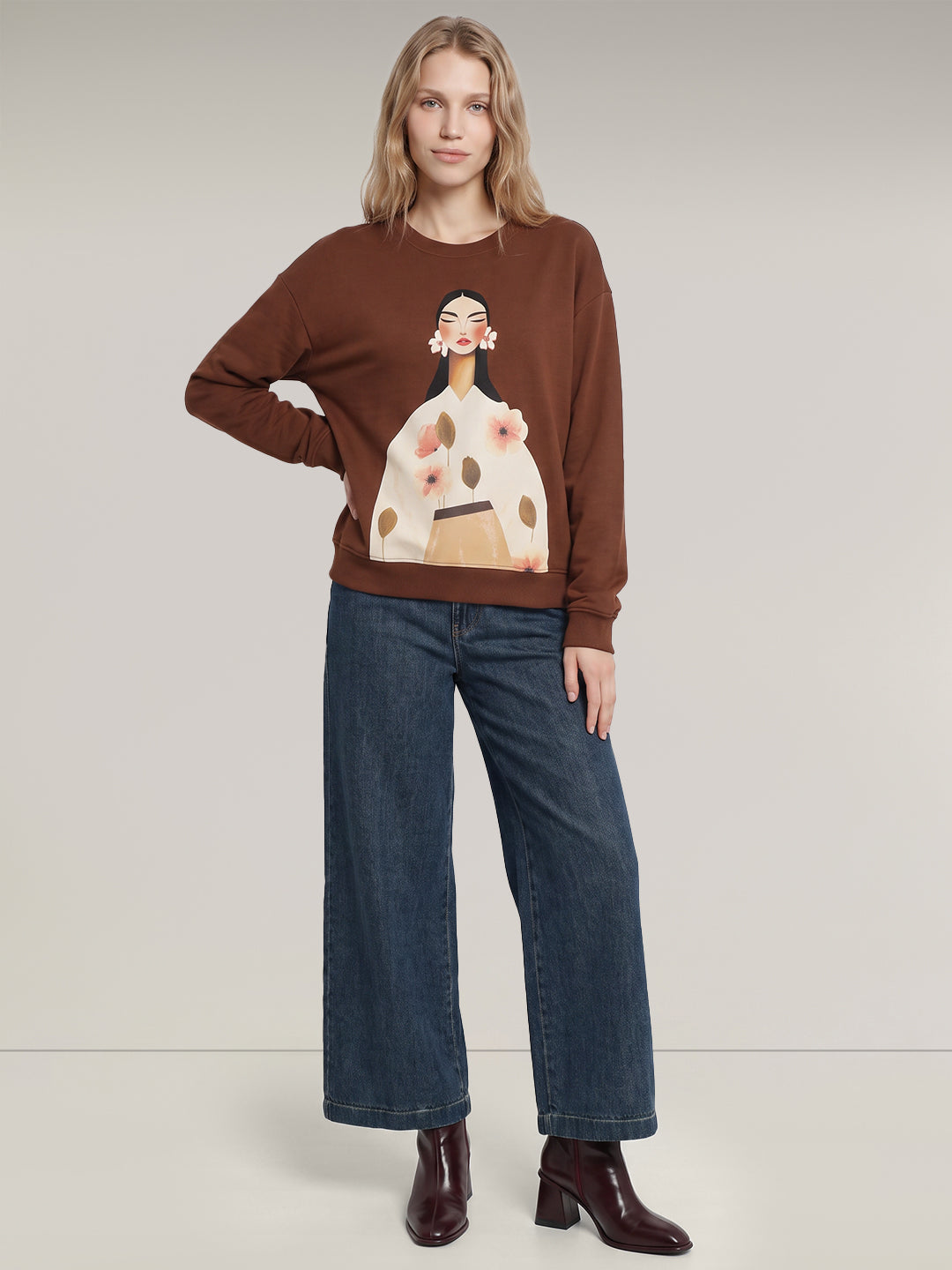 Brown Printed Sweatshirt