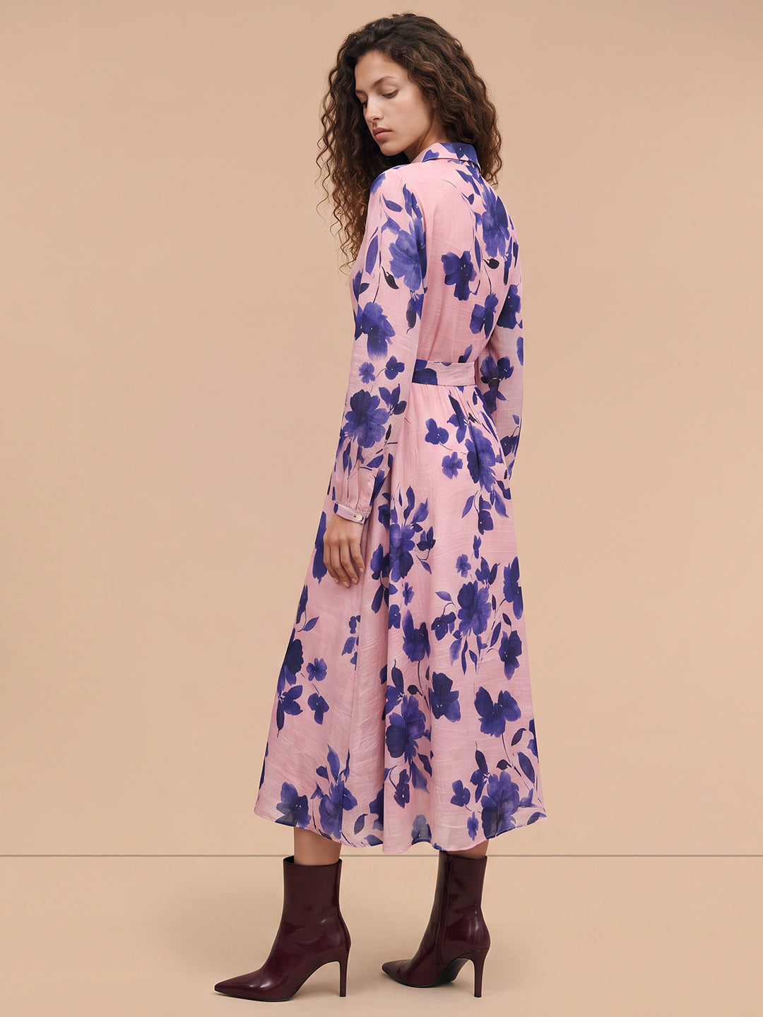 Pink Floral Midi Dress