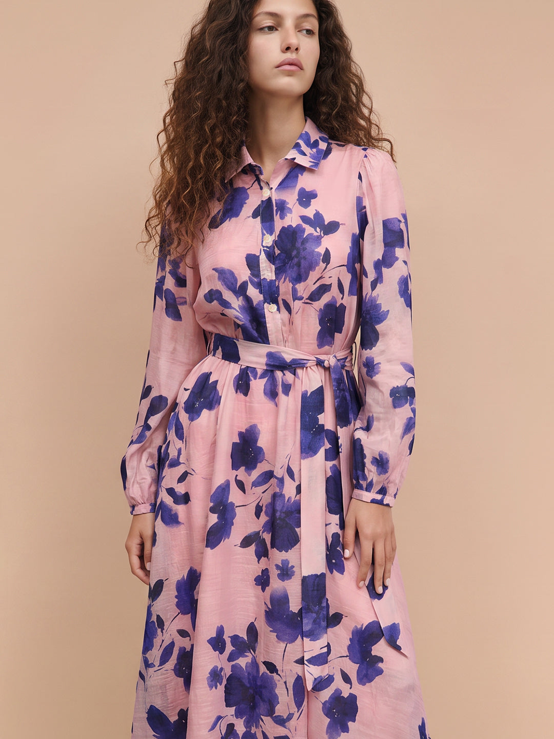 Pink Floral Midi Dress