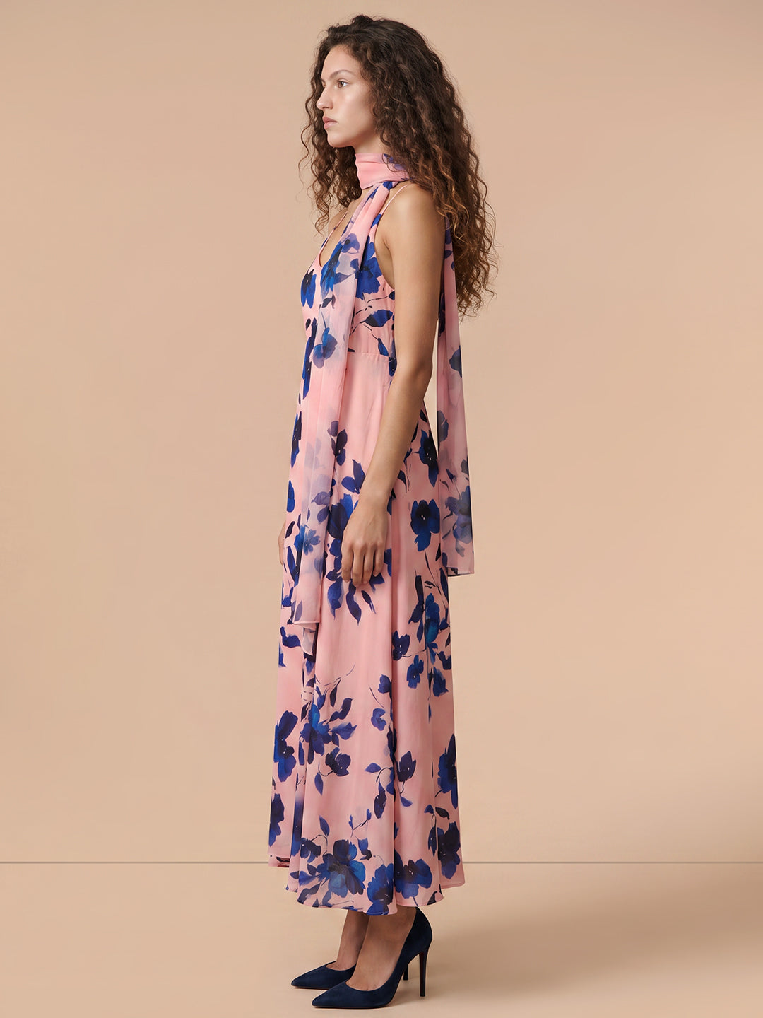Pink Floral Scarf Dress