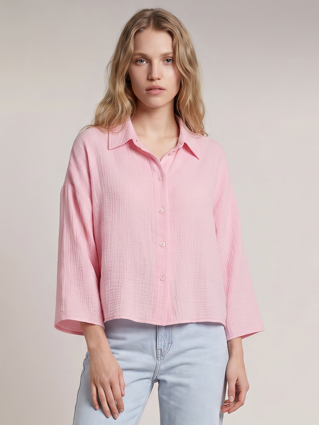 Light Pink Cropped Shirt