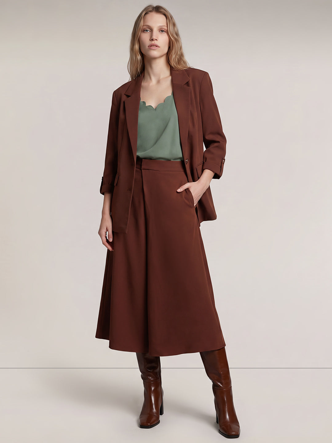 Dark Brown Mid Rise Culottes