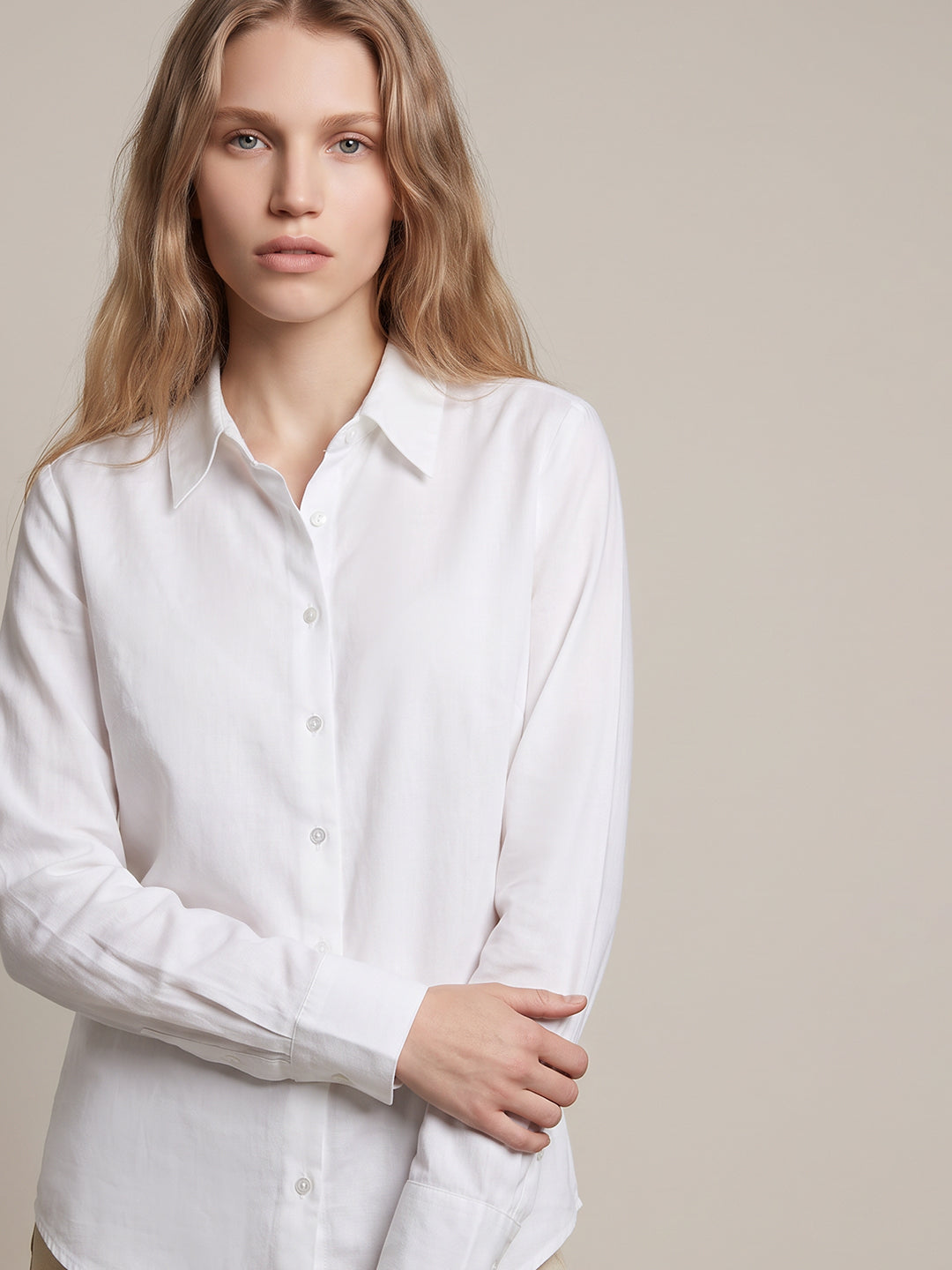 White Linen Blend Shirt